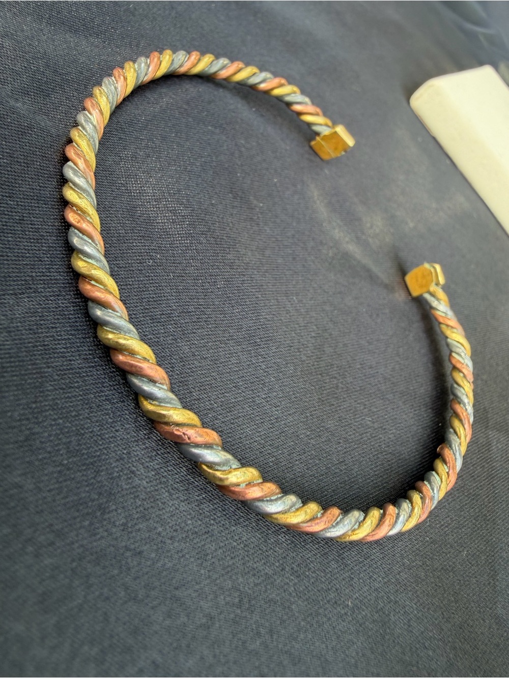 Handcrafted Tri-Metal Twisted Wire Torc Bracelet | Unisex Boho Yoga Healing Cuff